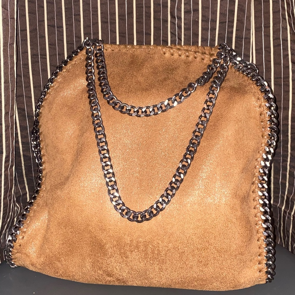 Falabella Tan Shoulder Bag with Chain Detail and Slouchy Shape